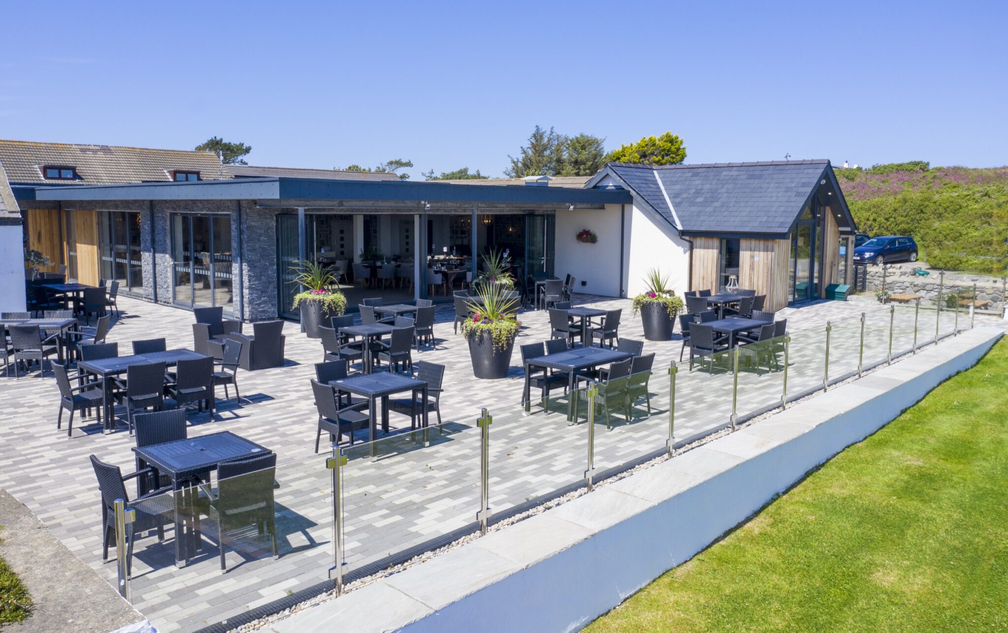 The Deck House's outdoor terrace at Silver Bay